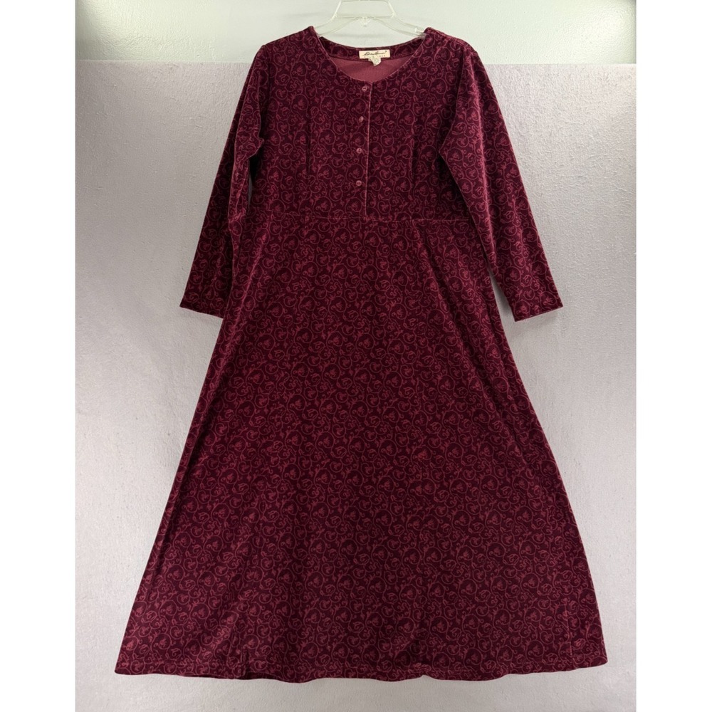 Vintage Eddie Bauer Dress MP Red Velvet Modest Whimsigoth 90s Grunge Romantic